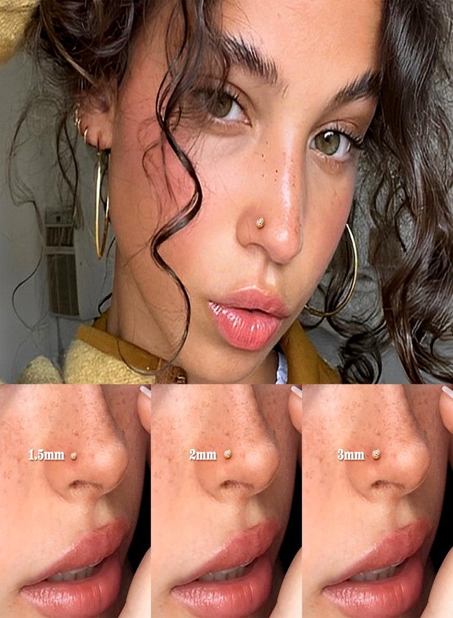 GEMQUEEN 14K Gold Nose Rings Studs : Solid Gold 18G Straight Nose Rings Simulated Diamond CZ Nose Studs Hypoallergenic Nose Piercings for Women Men 3mm - Image 3